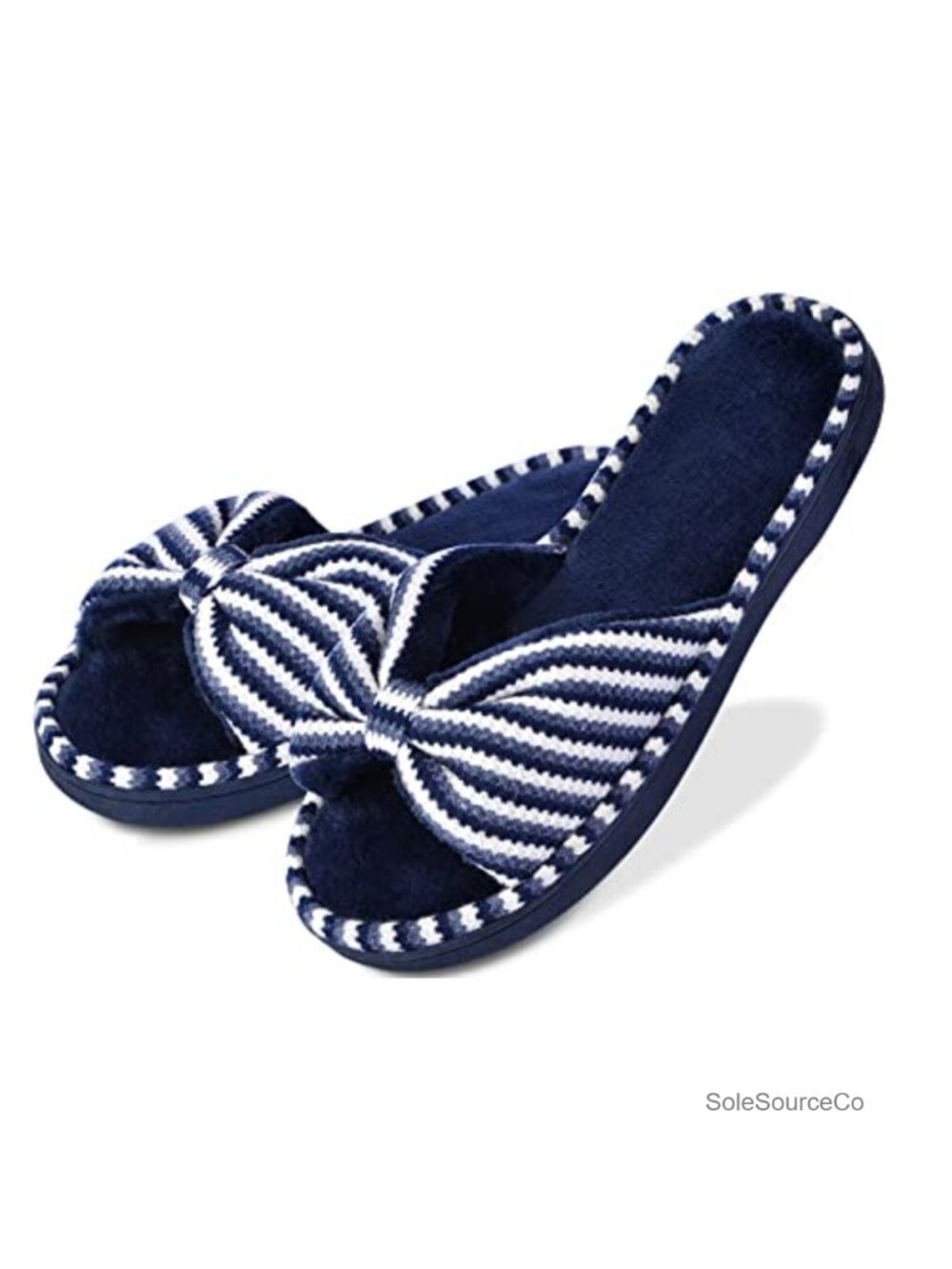 Women's Memory Foam Open Toe Slide Slippers with Cute Bow Cozy Terry Lining
